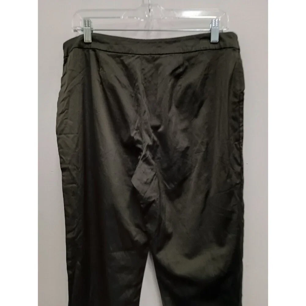 Eileen Fisher Womens Dress Pants Medium Olive Green Satin Straight Leg Classic - Picture 6 of 8